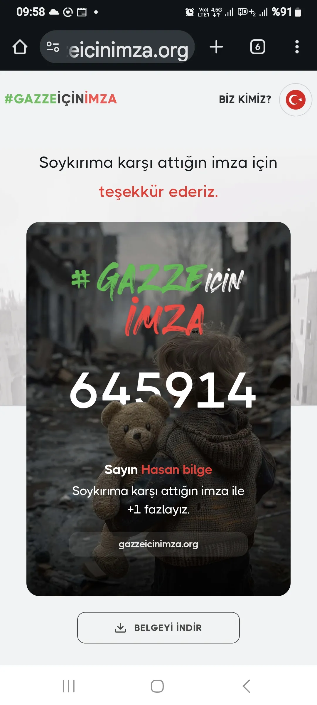 Gazze icin imza  atanlar vicdanlar rahat olur