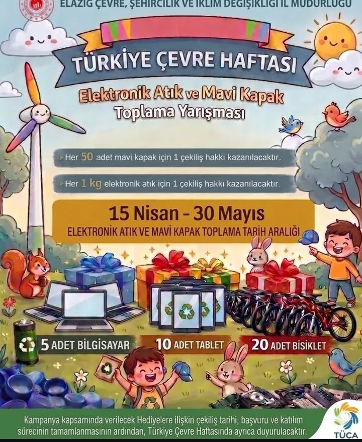 Manşet: ELAZIĞ’DA “TÜRKİYE ÇEVRE HAFTASI” KAPSAMINDA ELEKTRONİK ATIK VE MAVİ KAPAK TOPLAMA YARIŞMASI BAŞLADI