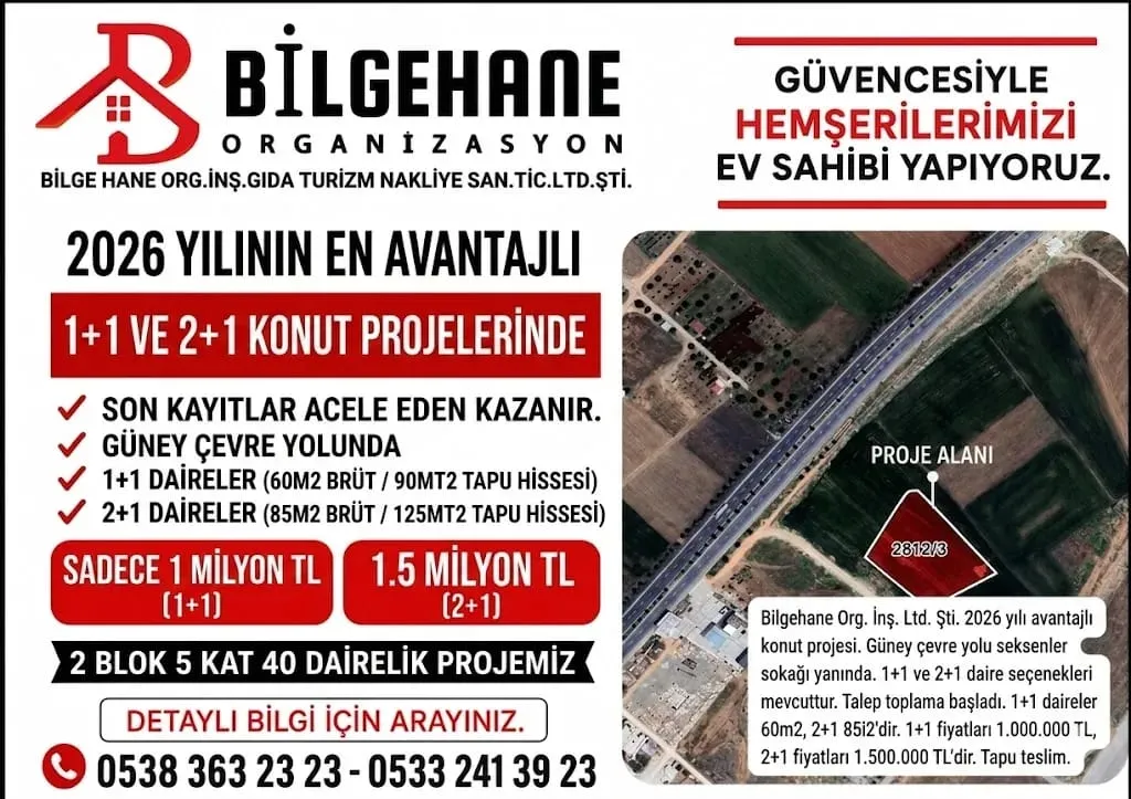 Manşet: BİLGEHANE ORGANİZASYON İNŞAAT LTD. ŞİRKETİNDEN YILIN BAYRAMA ÖZEL KONUT KAMPANYASI