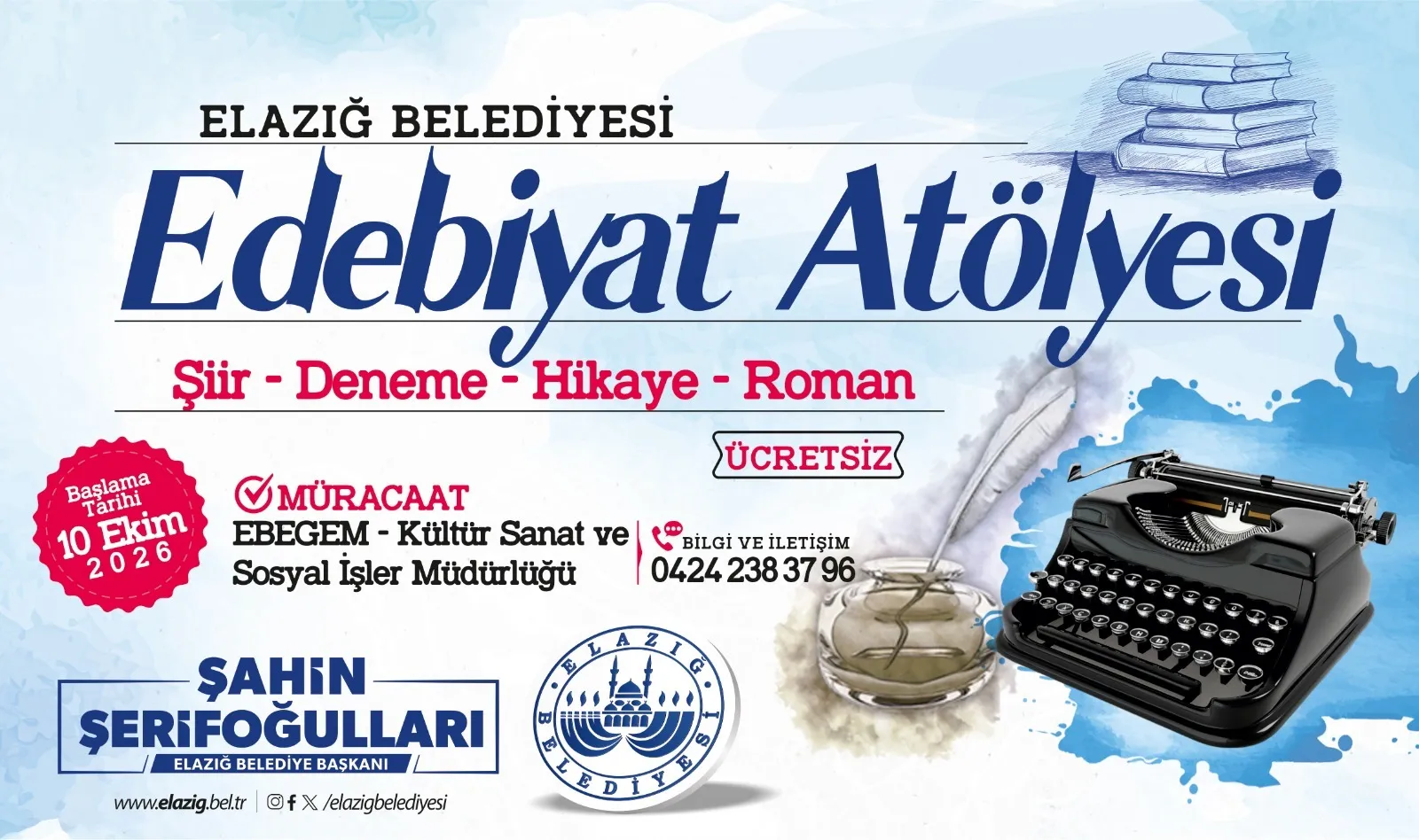 Manşet: ELAZIĞ BELEDİYESİ EDEBİYAT ATÖLYESİ’NE ONLİNE OLARAK BAŞVURU YAPILABİLECEK
